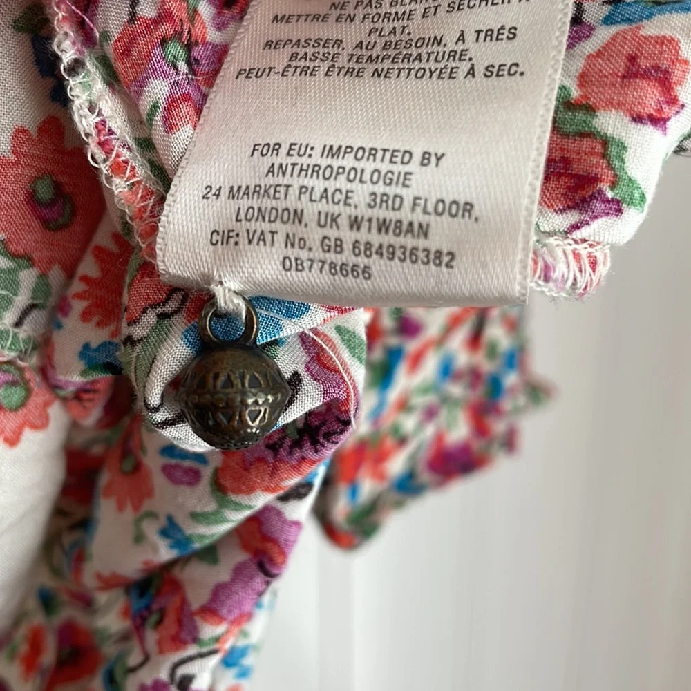 Maeve Anthropologie Hiver Floral Peasant Blouse Crochet Pleated Buttons Size 10 - Picture 9 of 16